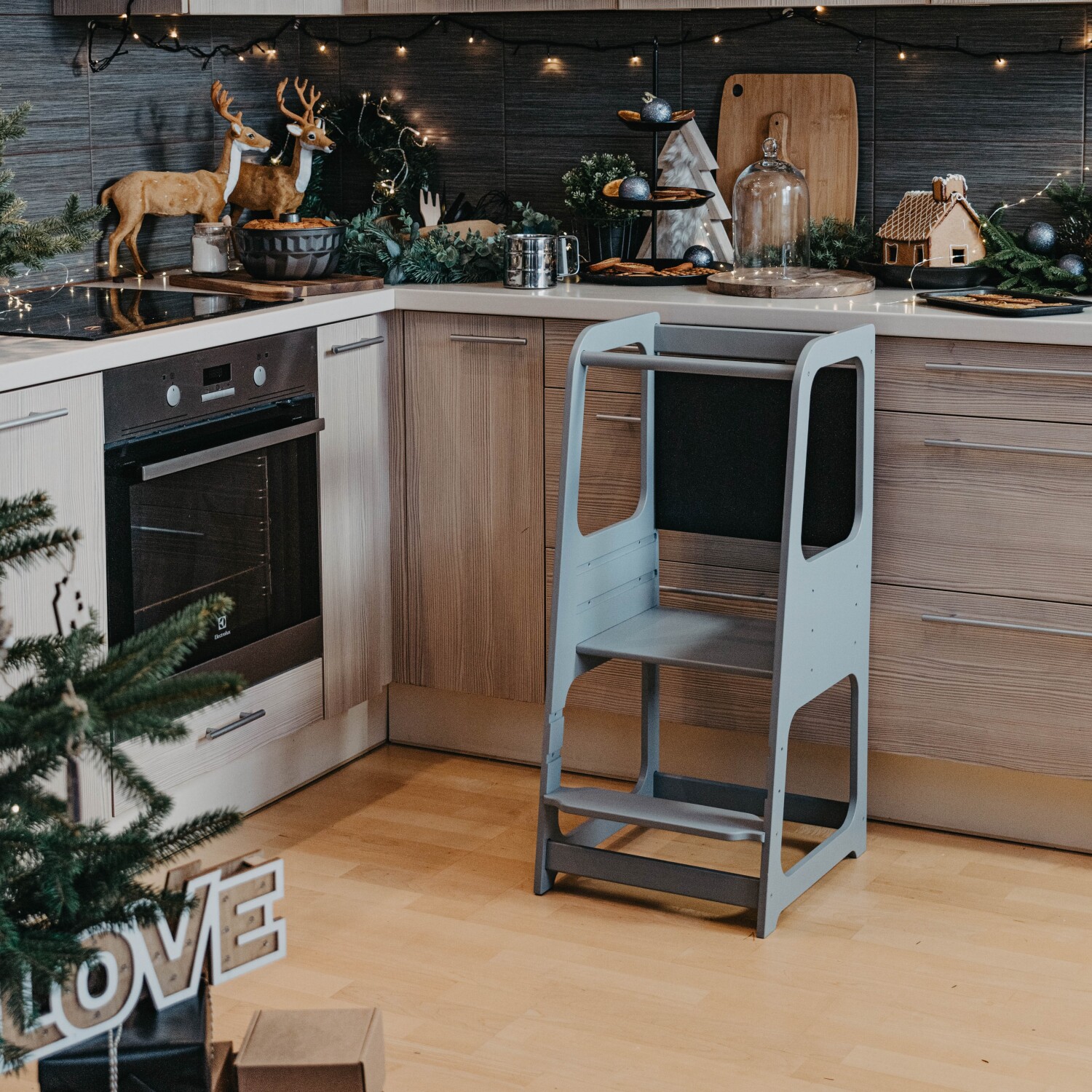 Tour d’apprentissage pour enfant avec tableau noir – Marchepied tour de cuisine en bois – Image 14