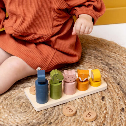 Puzzle à Compter en Bois 0-5 | Animaux & Jetons à Empiler